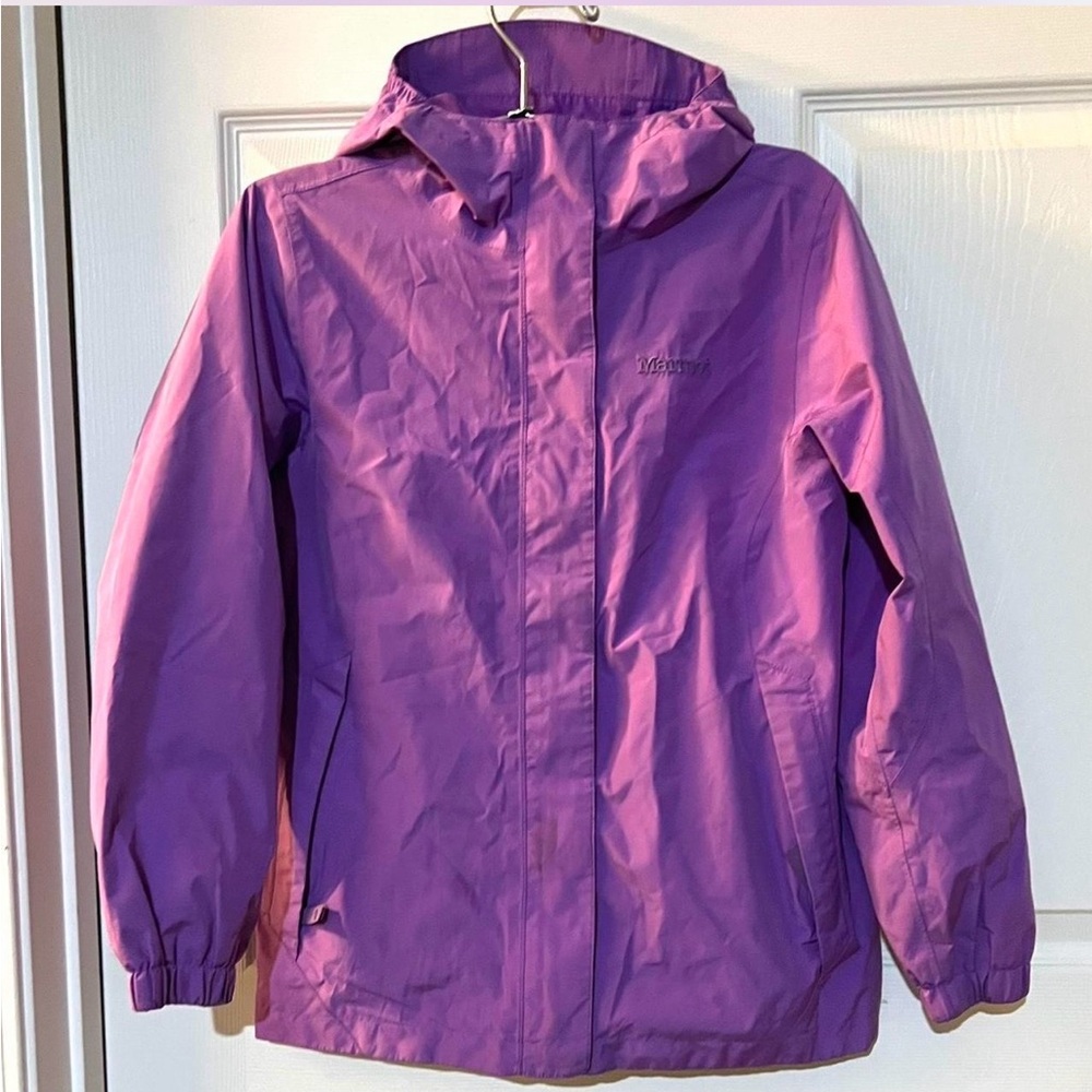 Marmot Sz L/G 14-15 years Girls Purple Jacket Rain Waterproof zipper Hoodie
